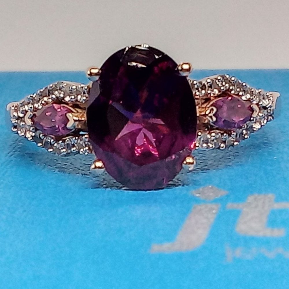 genuine grape garnets & pink sapphires, solid 10k rose gold, size 5.5 - Picture 3 of 12